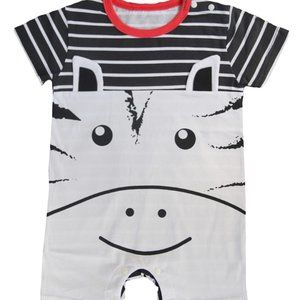 Grey Zebra Cotton Baby Romper